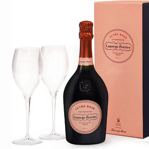 Laurent-Perrier Cuvee Rose NV Gift Box Champagne 75cl With 2 Laurent Perrier Glasses and LP Champagne Stopper.